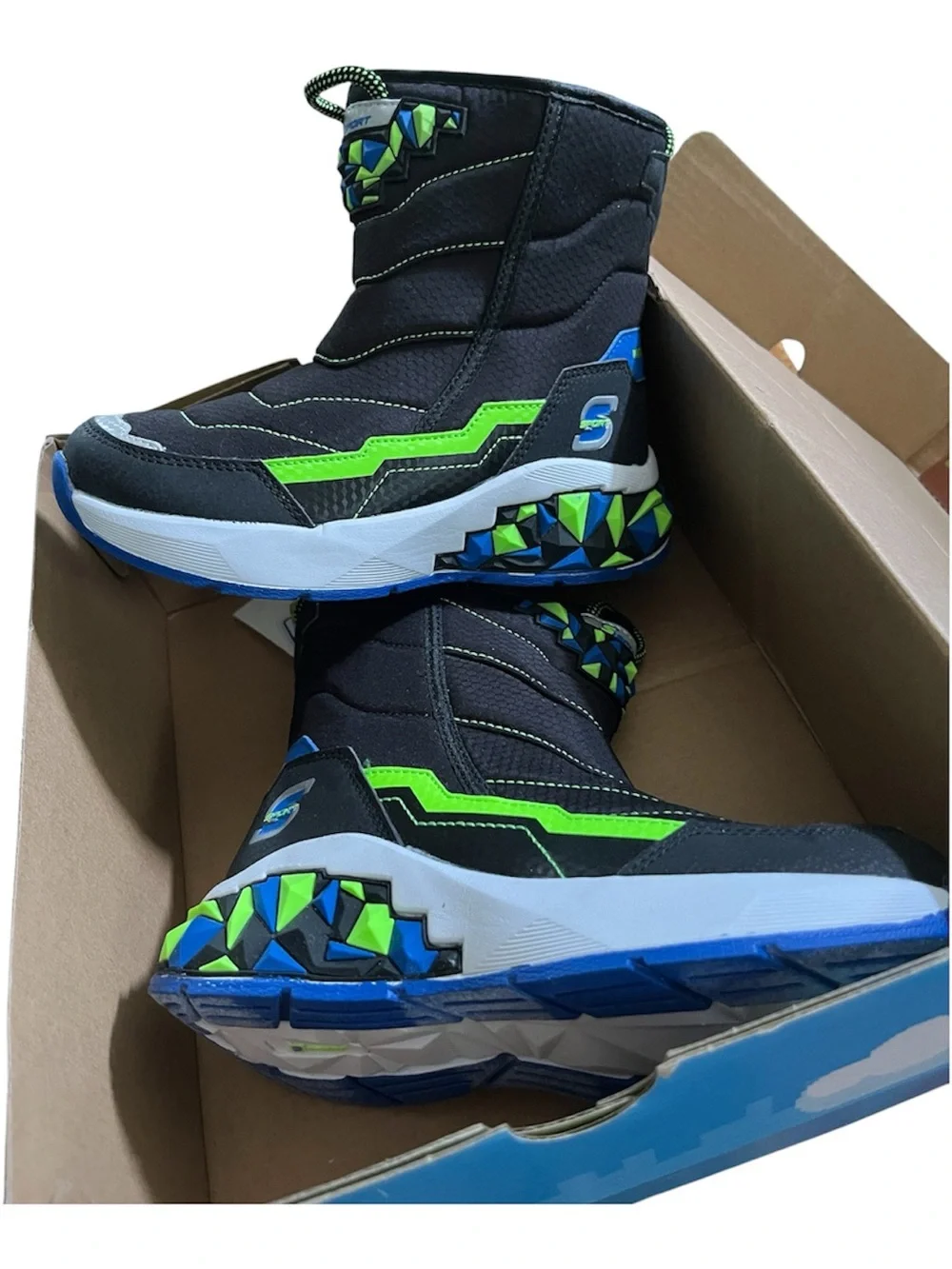 Skechers Kids Black Boots with Neon Green & Blue Accents - Picture 1 of 2